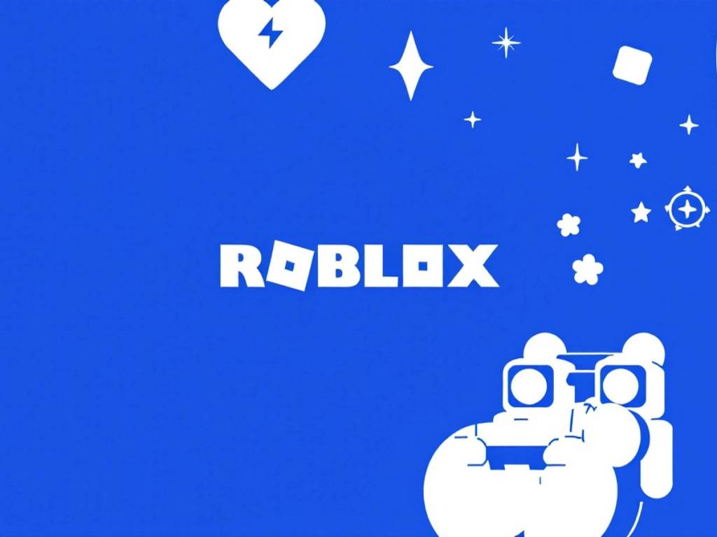 Minimalistic vector art of Roblox in blue and white.