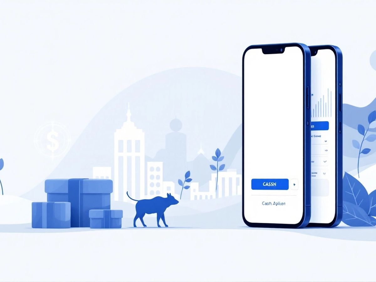 Minimalistic blue and white vector art related to cash app.