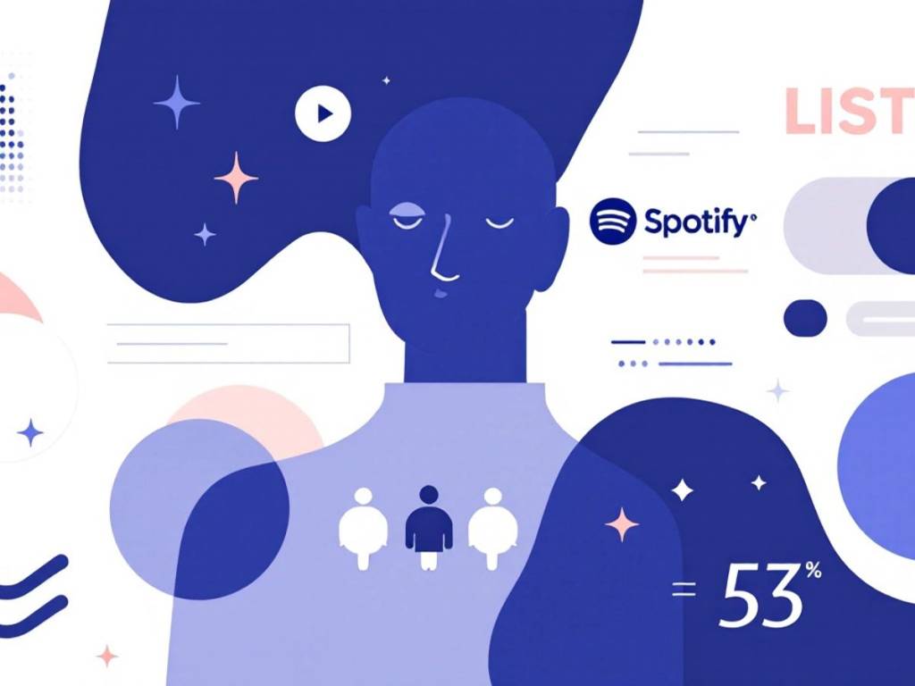 Minimalistic vector art of Spotify metrics and listeners.