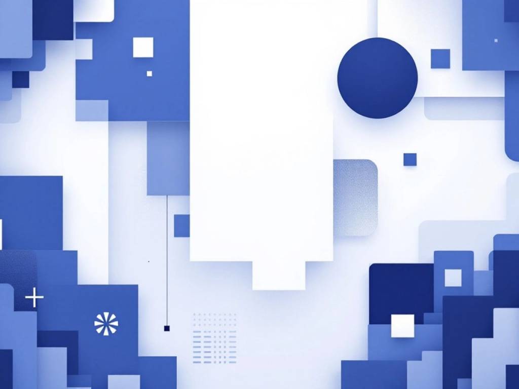 Minimalistic blue and white vector art with geometric shapes.