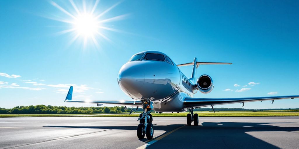 A luxurious private jet on a runway.