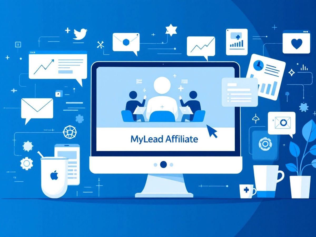 Minimalistic blue and white vector art for MyLead Affiliate.