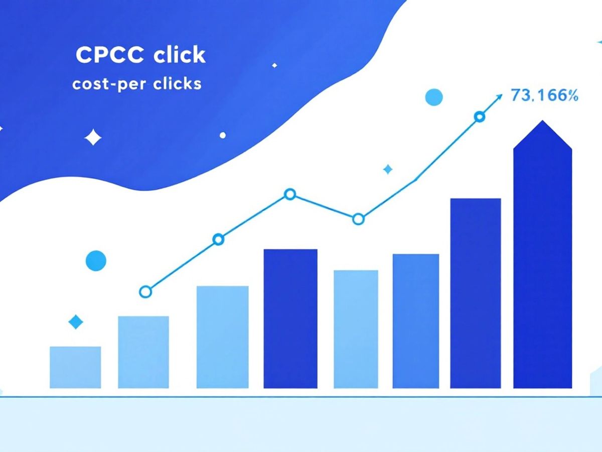 Minimalistic vector art of CPC rates in blue and white.